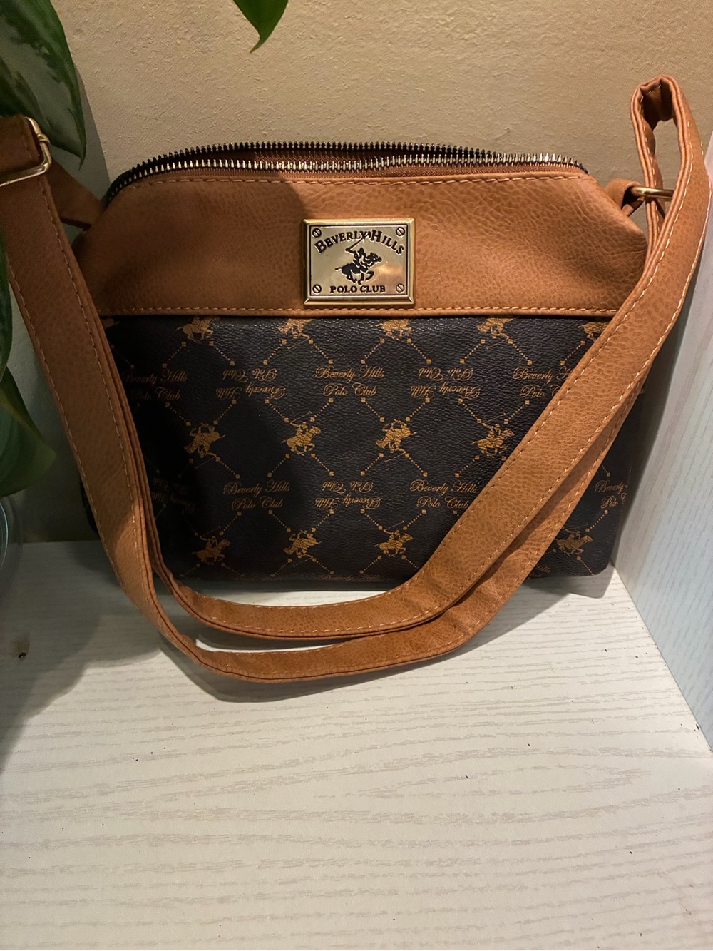 Beverly Hills Polo Club Brown & Tan Logo Shoulder Bag with Matching Wallet